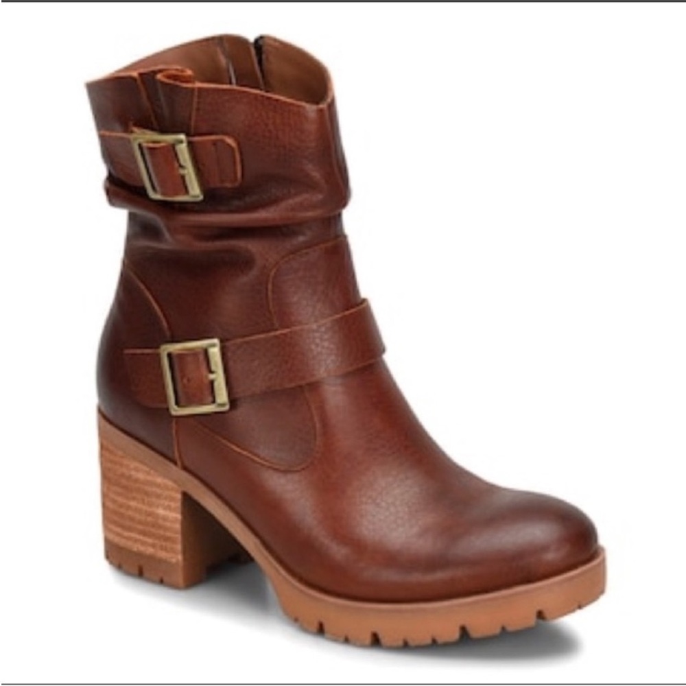 Korks-Ease Women’s Amund MOTO LEATHER BUCKLE Boots BROWN  SIZE 7.5